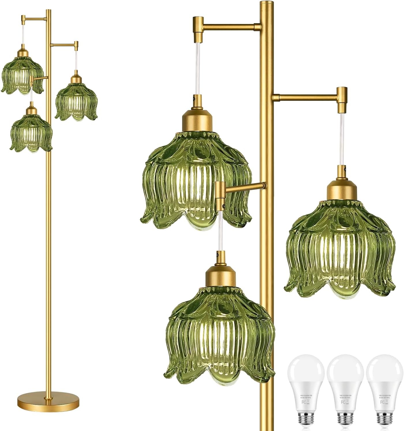 Lightings Decoration - Vintage Gold Glass Floor Lamp with