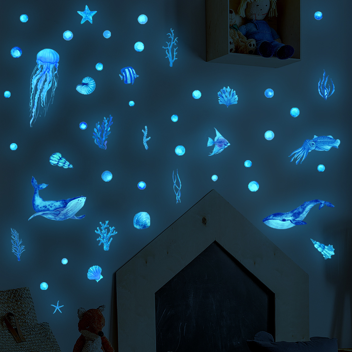 Lighting World Decor - Blue light underwater world wall stickers,