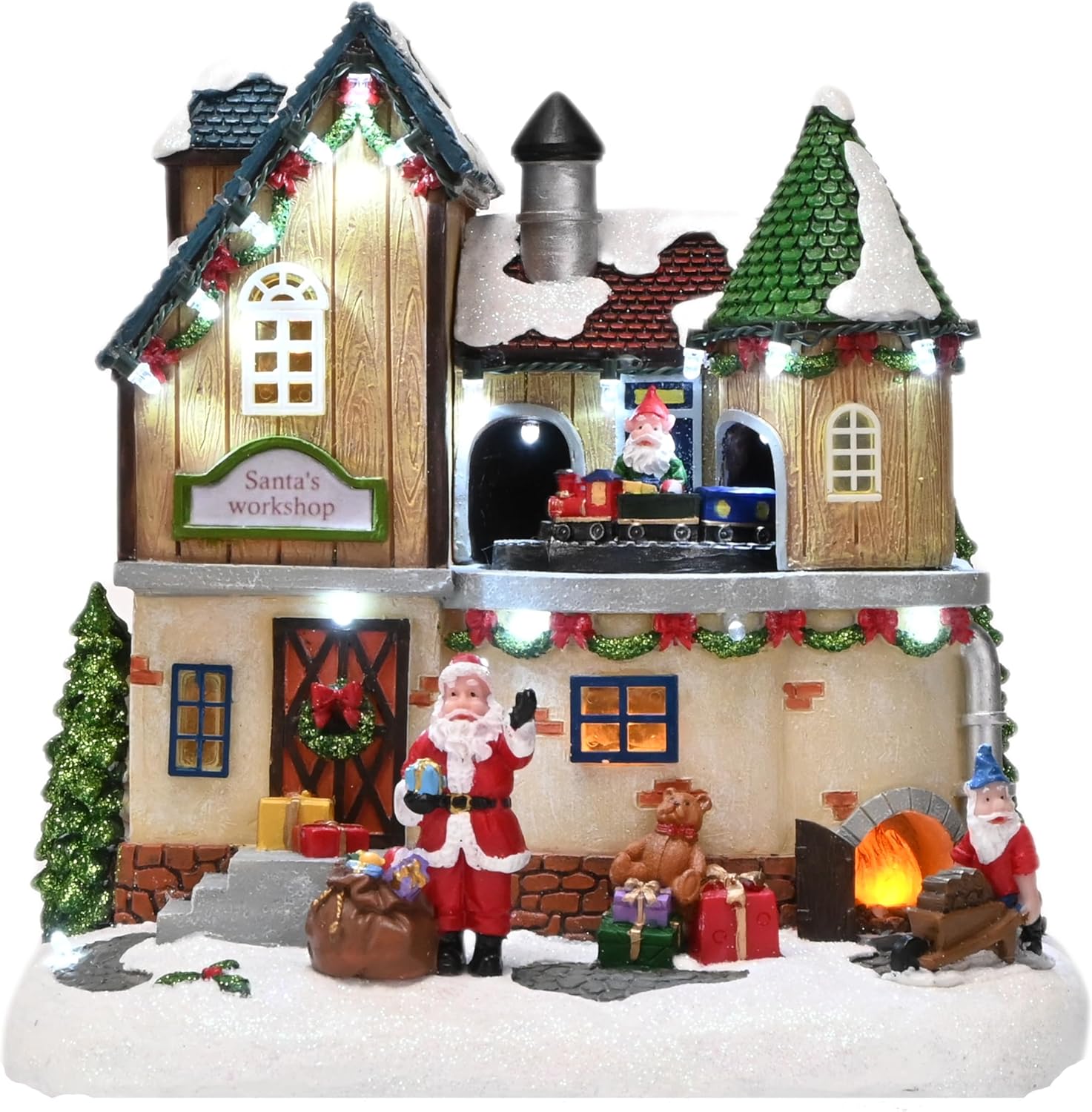 Lighting Decor House - Christmas Village Lighted Santa's Workshop Figurine,