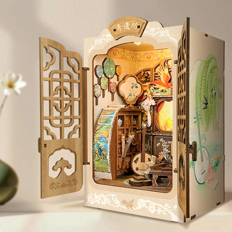 OUZEY Wooden DIY Book Nook She - Lighting Decor House 评论和价格