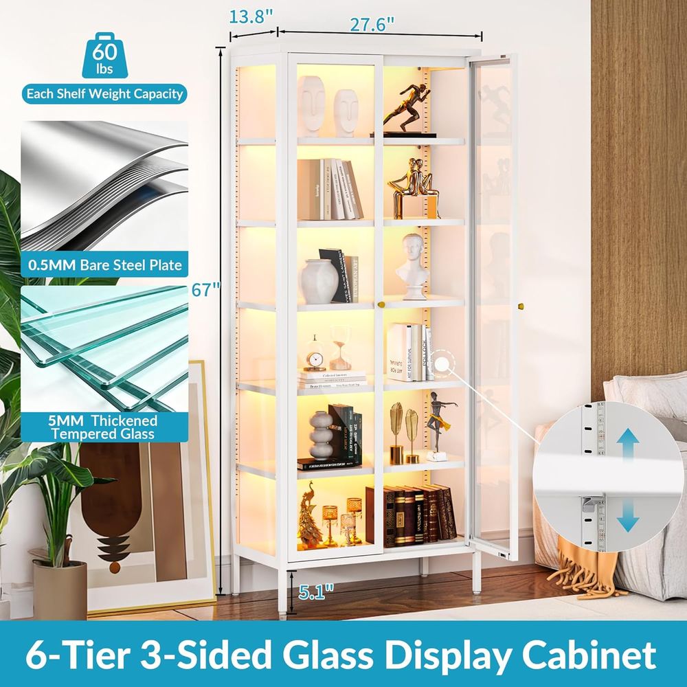 67 6-Tier Glass Curio Cabinet  - Lighting & Home Decor Studio Photos 评论和价格
