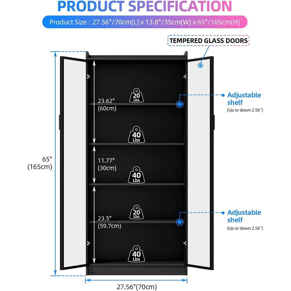 65 Glass Curio Cabinet with 5- - Lighting & Home Decor Studio Photos 评论和价格