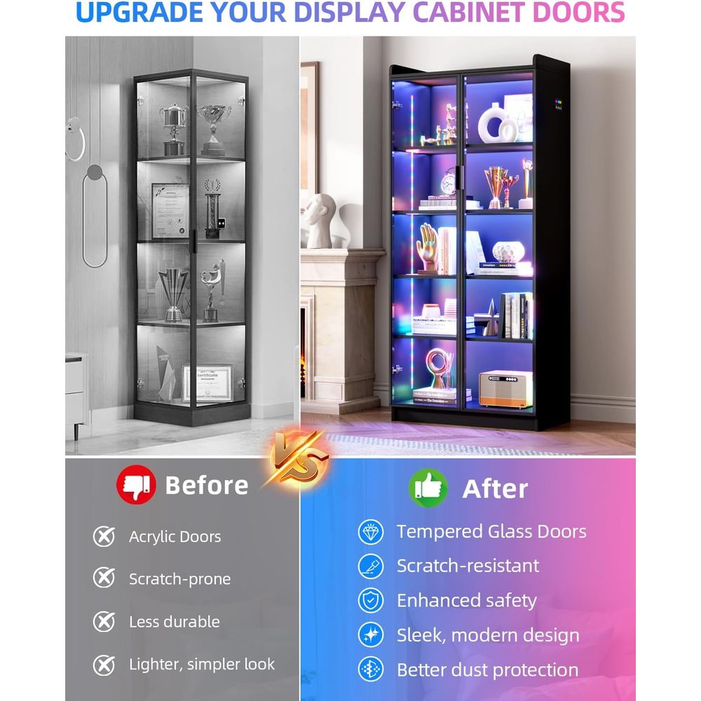 65 Glass Curio Cabinet with 5- - Lighting & Home Decor Studio Photos 评论和价格
