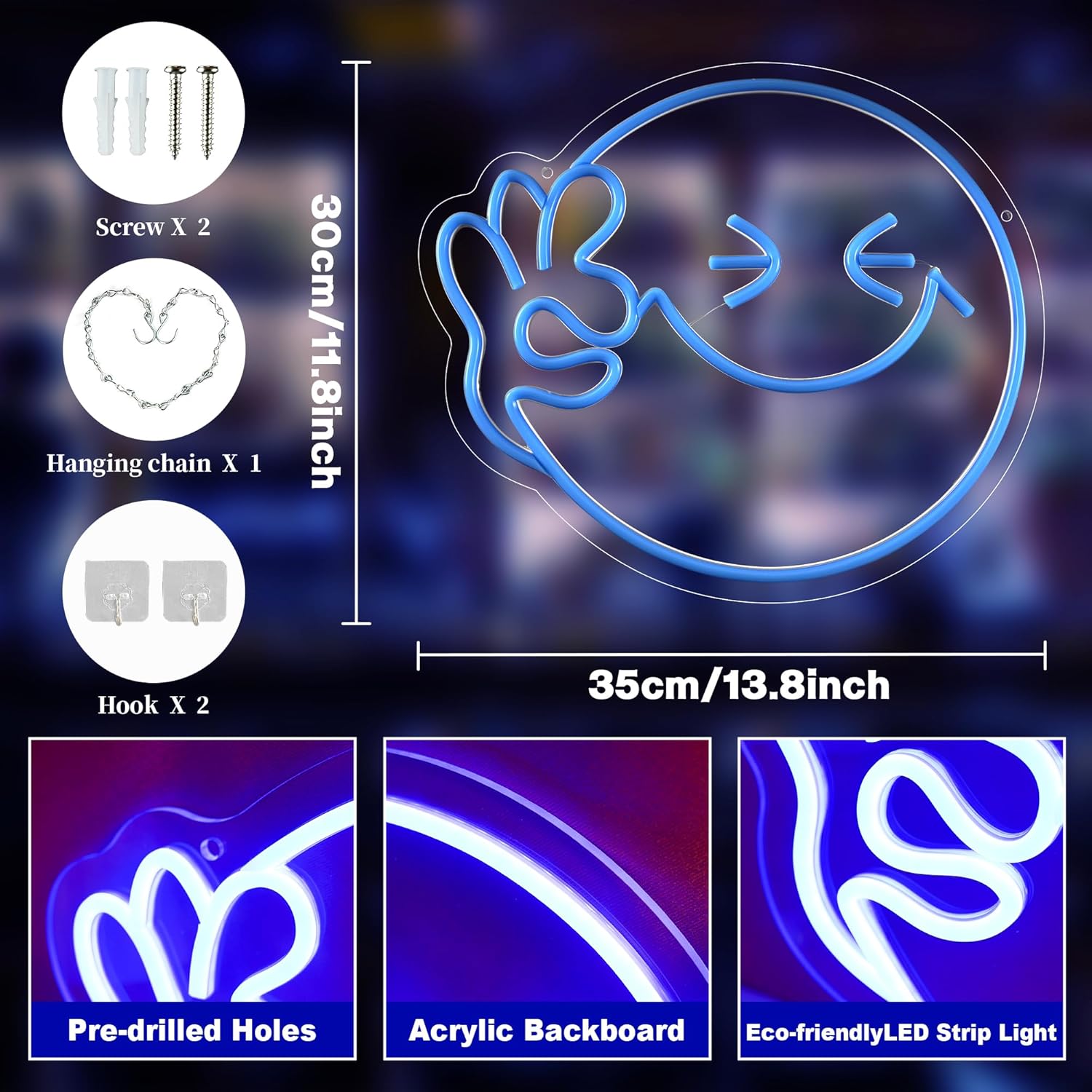 Emoji Smile OK  Neon Sign USB  - Ok Lighting Decor 评论和价格