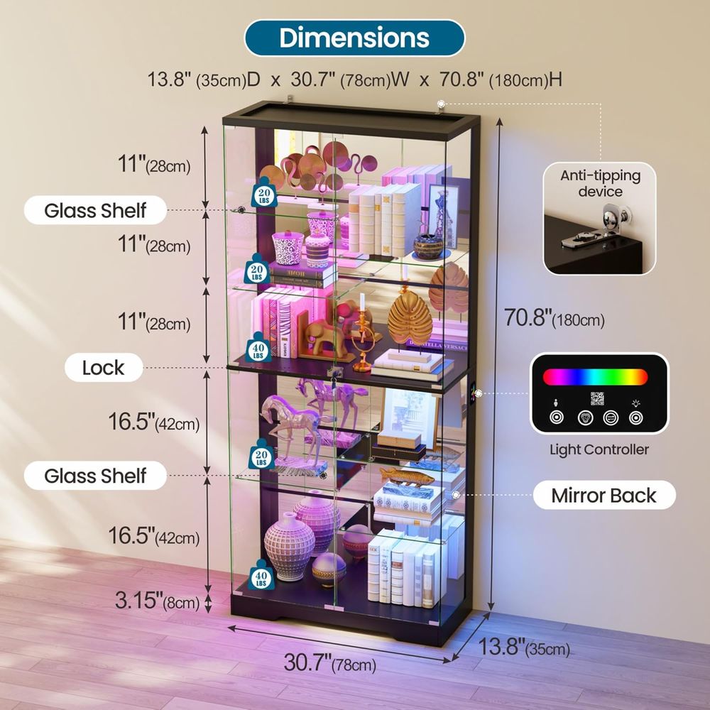 10-Tier Lockable Glass Display - Lighting & Home Decor Studio Photos 评论和价格