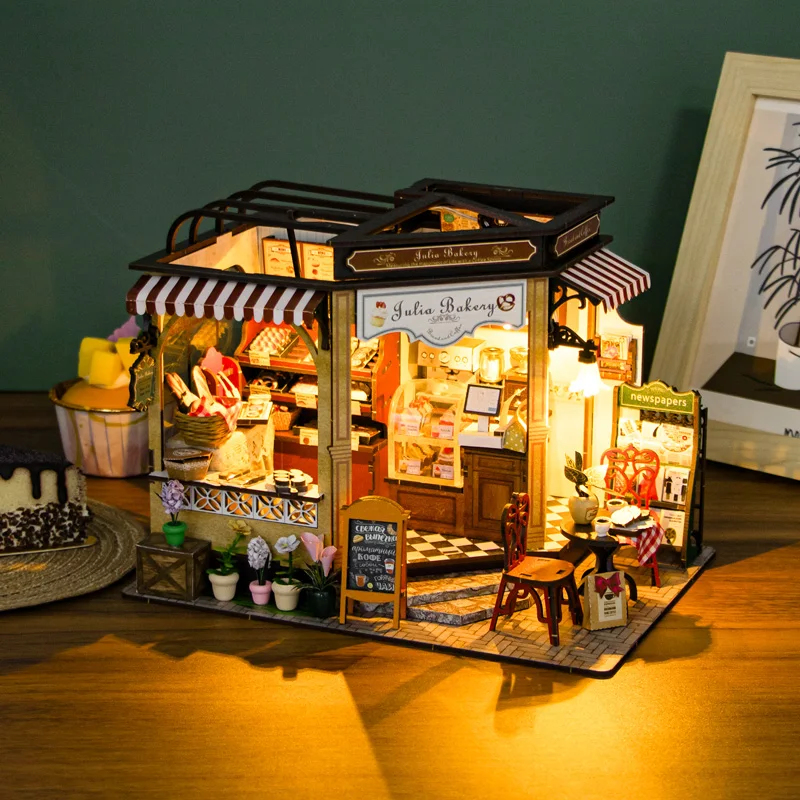 OUZEY Miniature Wooden Dollhou - Lighting Decor House 评论和价格