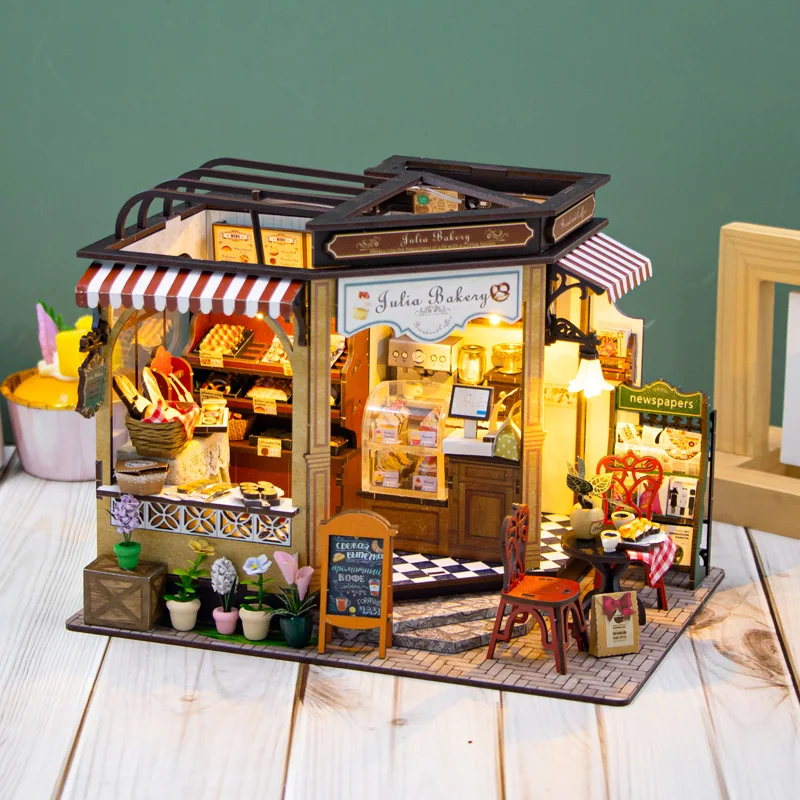OUZEY Miniature Wooden Dollhou - Lighting Decor House 评论和价格
