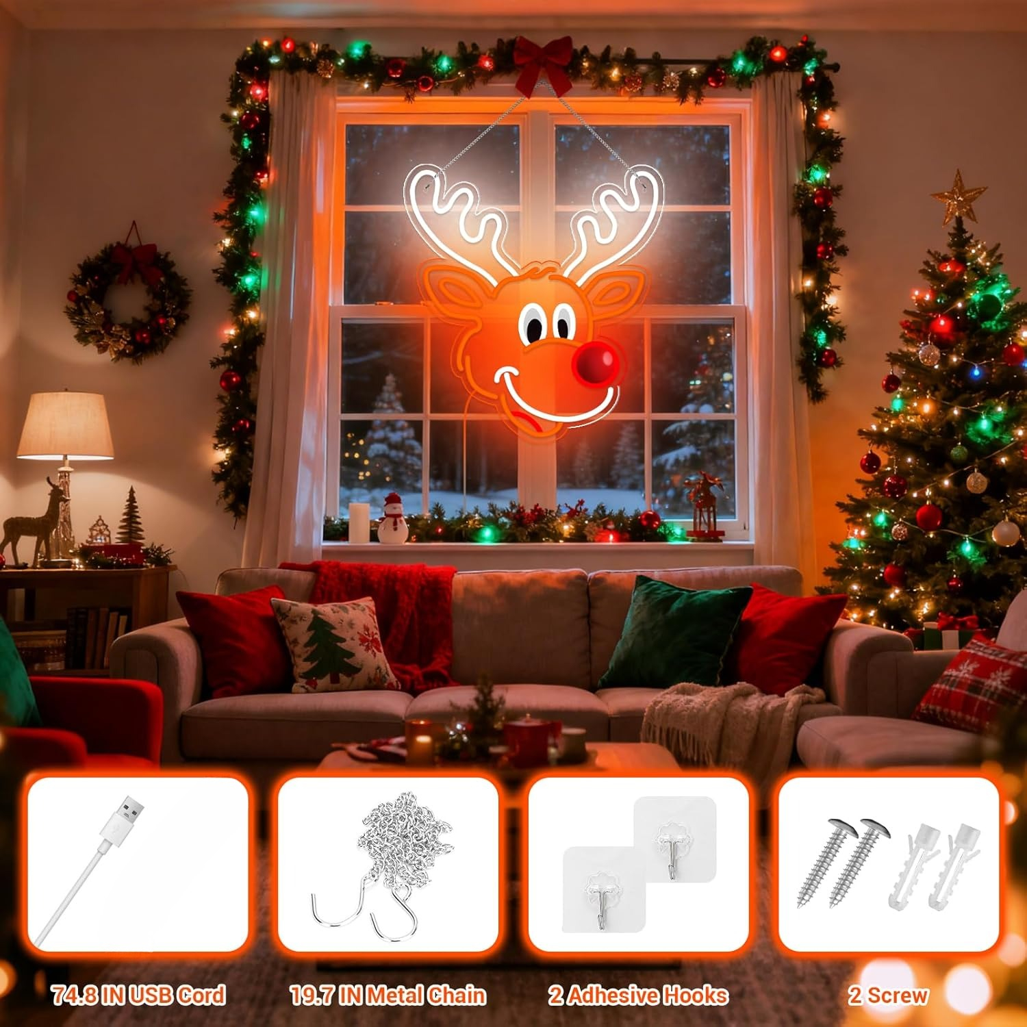 Cute Christmas Reindeer Neon S - Lighting Home Decor Ideas 评论和价格