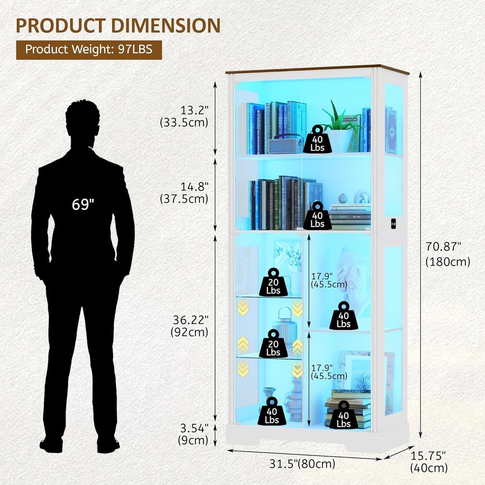 7-Tier Glass Display Cabinet w - Lighting & Home Decor Studio Photos 评论和价格