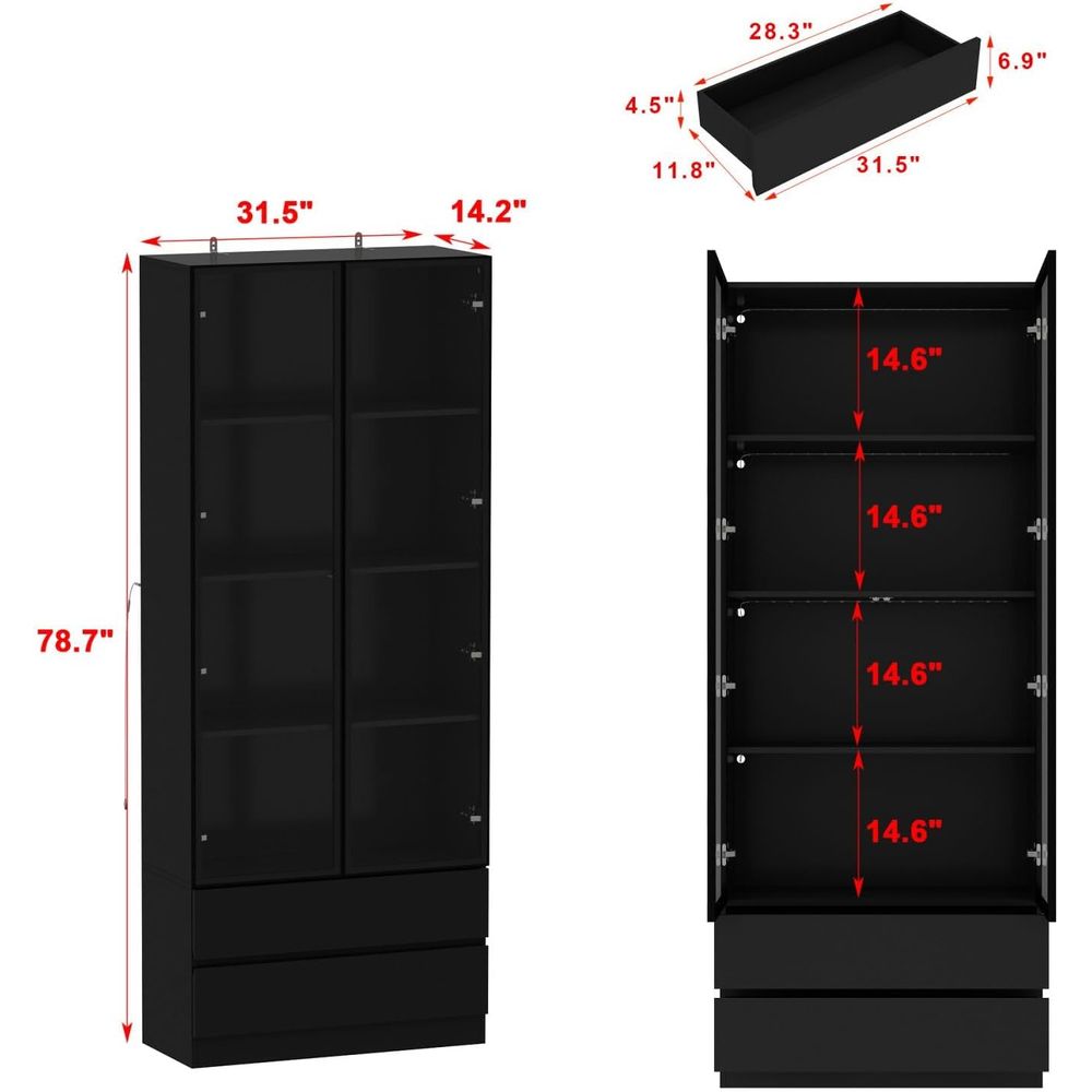 Black 4-Tier Display Cabinet w - Lighting & Home Decor Studio Photos 评论和价格