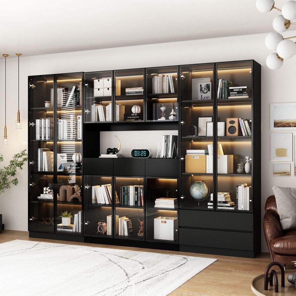 Black 4-Tier Display Cabinet w - Lighting & Home Decor Studio Photos 评论和价格